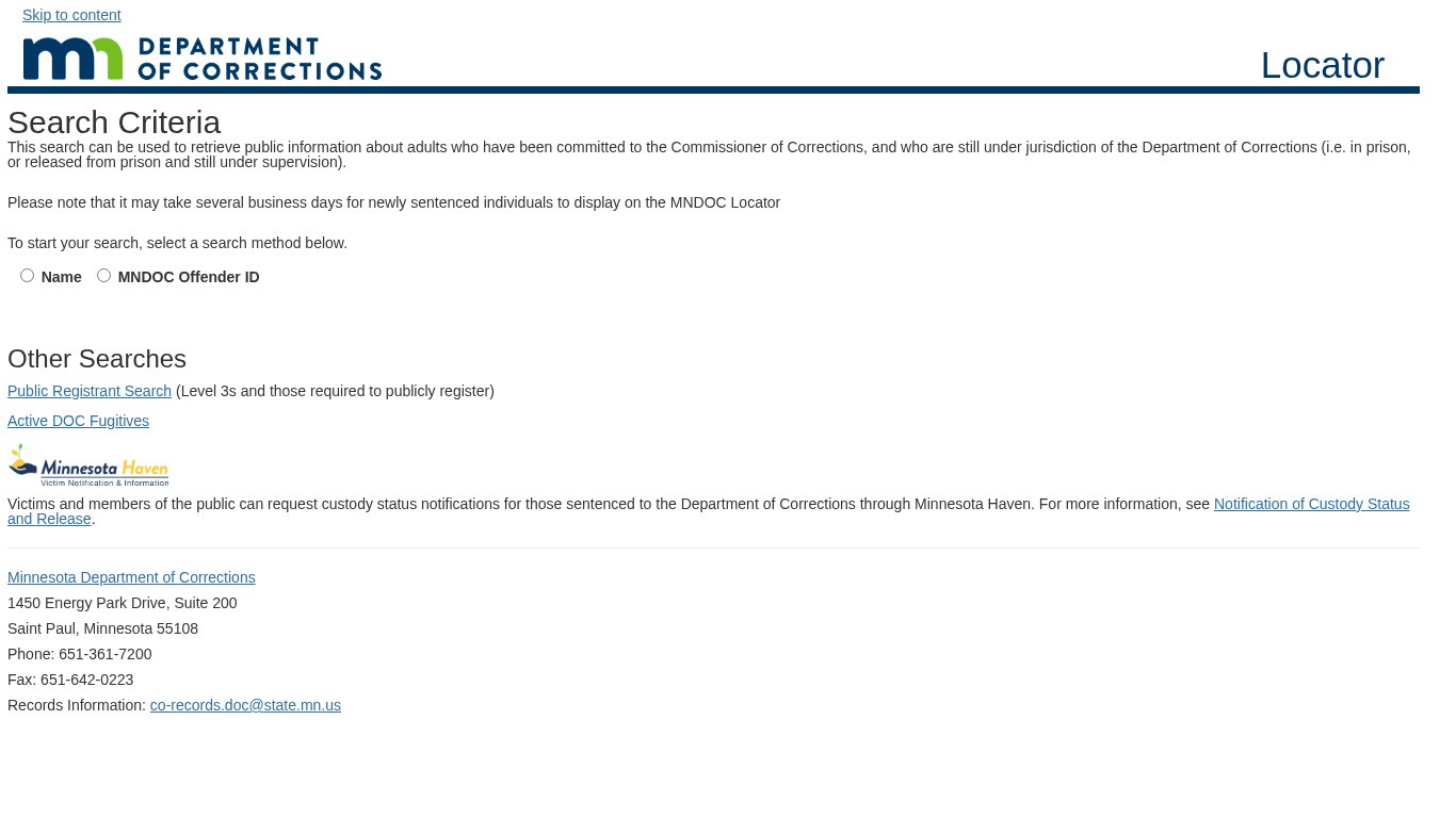 Minnesota Department of Corrections Offender Locator